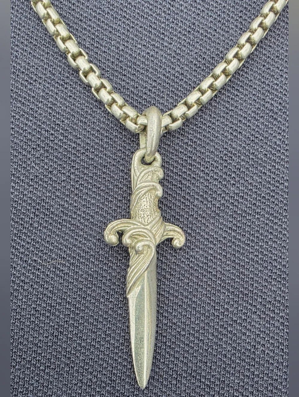 David Yurman Sterling Silver Dagger Pendant Necklace-3.6mm Box Chain Brand New